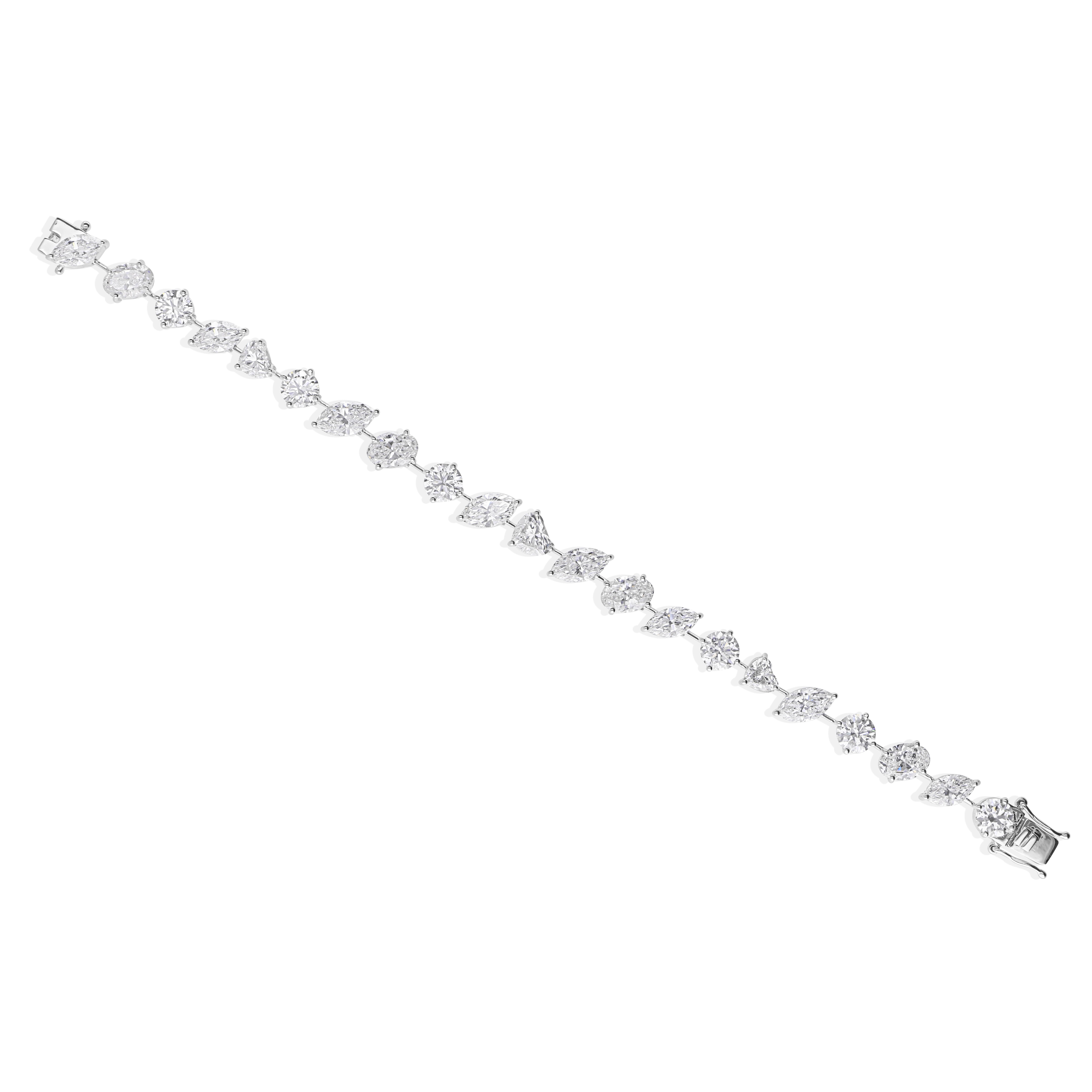 SI/H Certified Diamond 18.45 Carats Link Bracelet 18k Solid White Gold For Sale 2