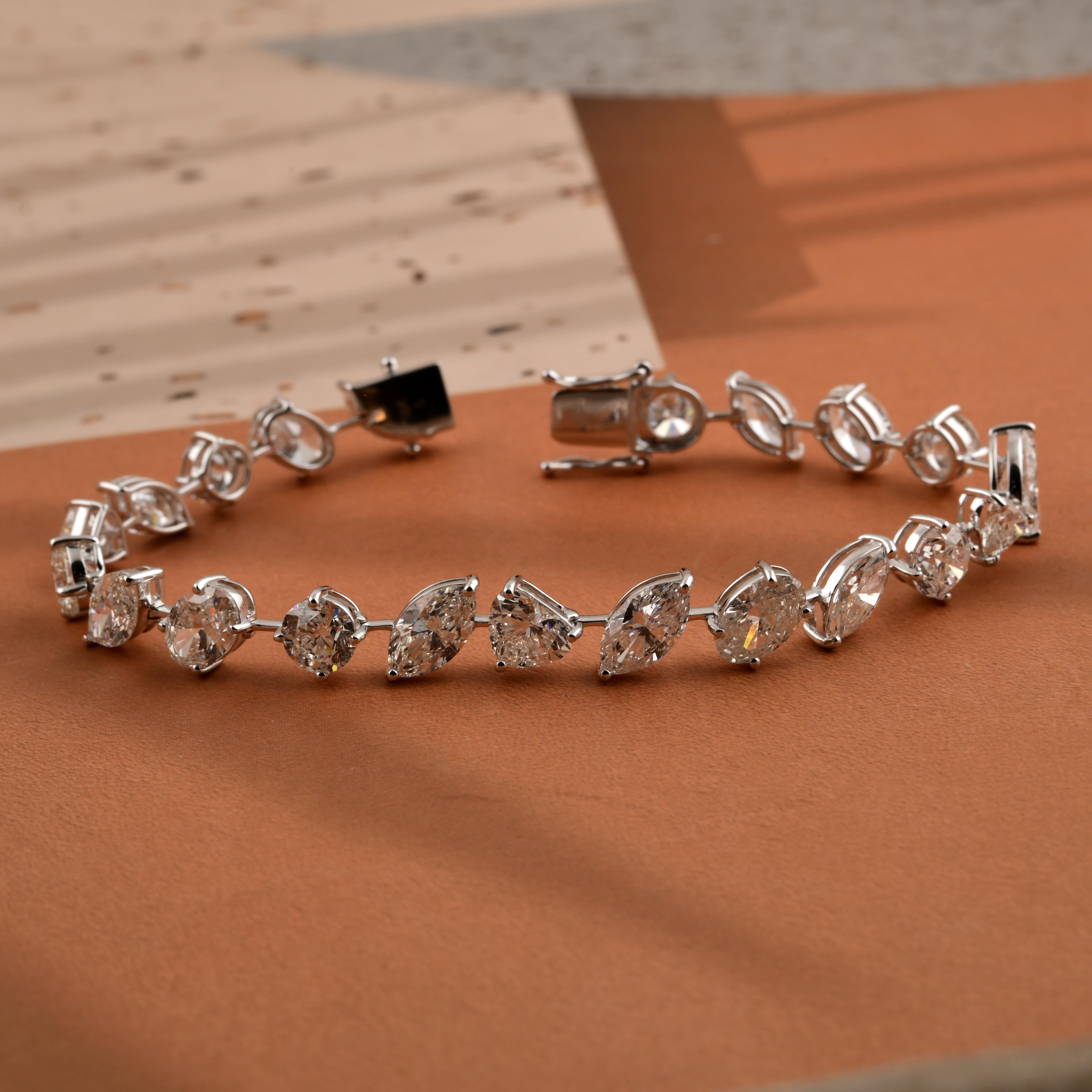 SI/H Certified Diamond 18.45 Carats Link Bracelet 18k Solid White Gold For Sale 3