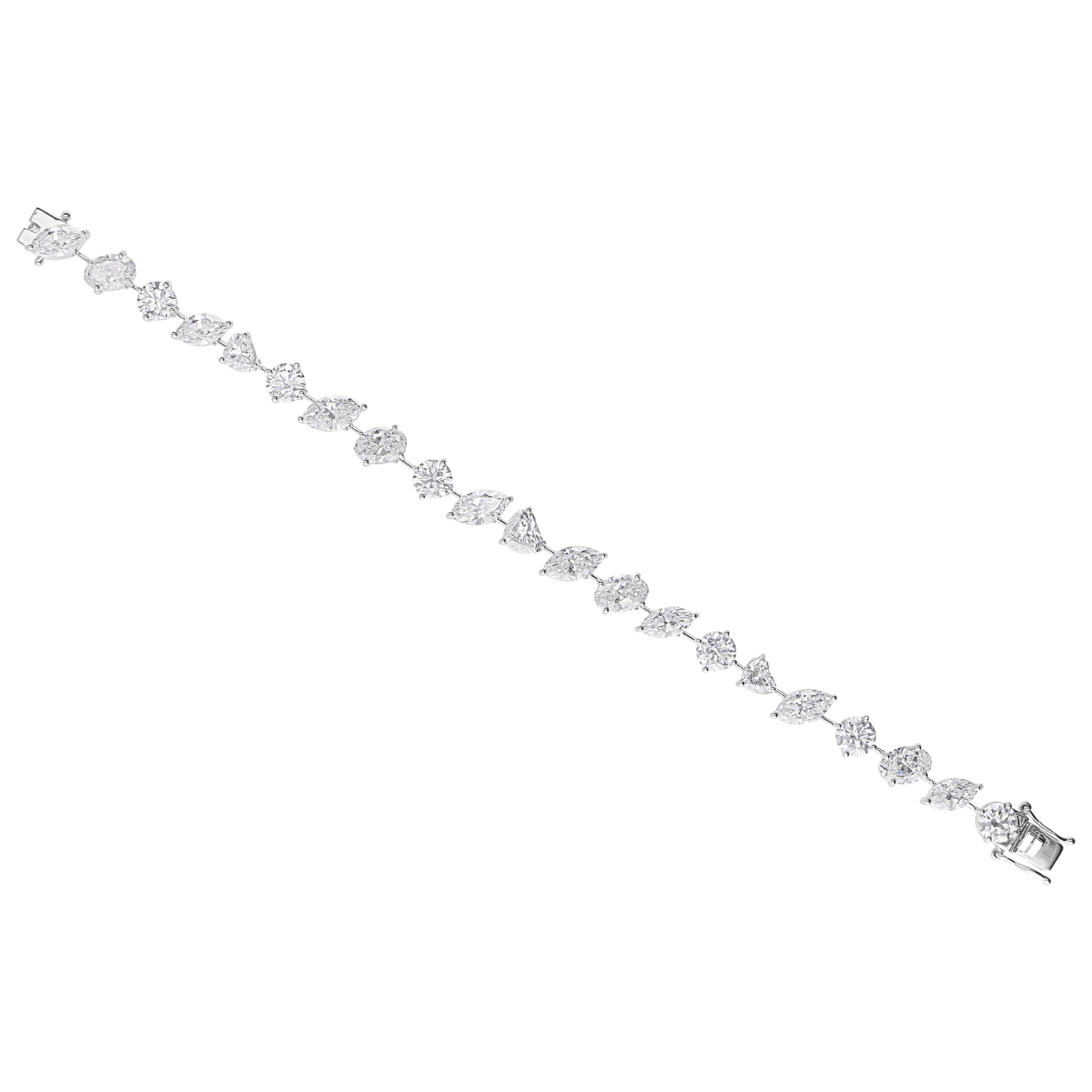 SI/H Certified Diamond 18.45 Carats Link Bracelet 18k Solid White Gold For Sale