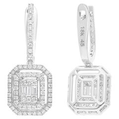 SI/H Certified Diamond Double Halo Dangle Drop Earrings 18 Karat White Gold