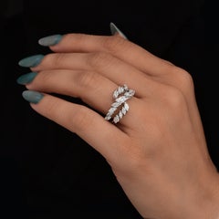 Spectrum 14k White Gold Marquise-Cut Diamond Bypass Statement Ring