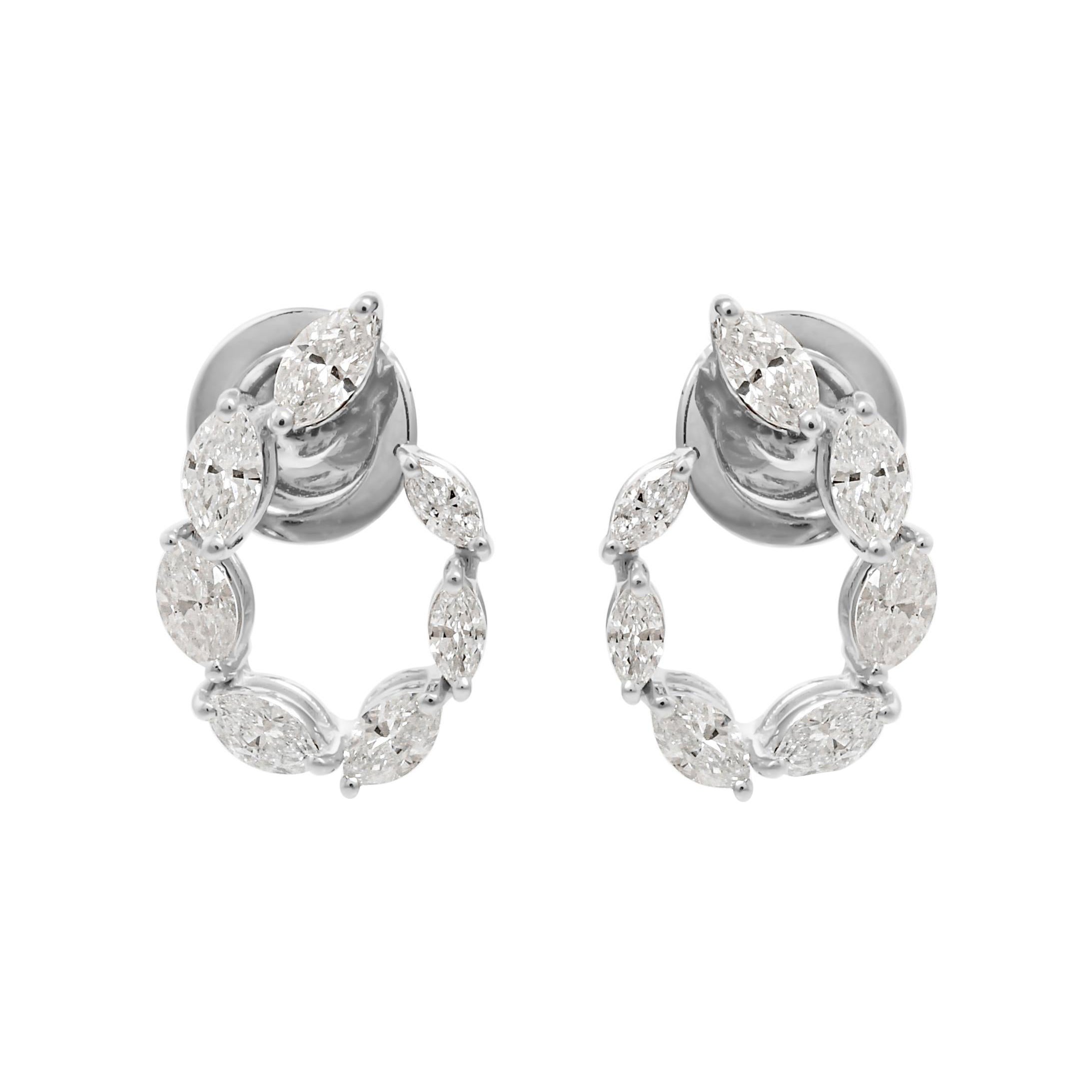 Orecchini a perno con diamante marquise certificato SI/H a cerchio aperto in oro bianco 14K