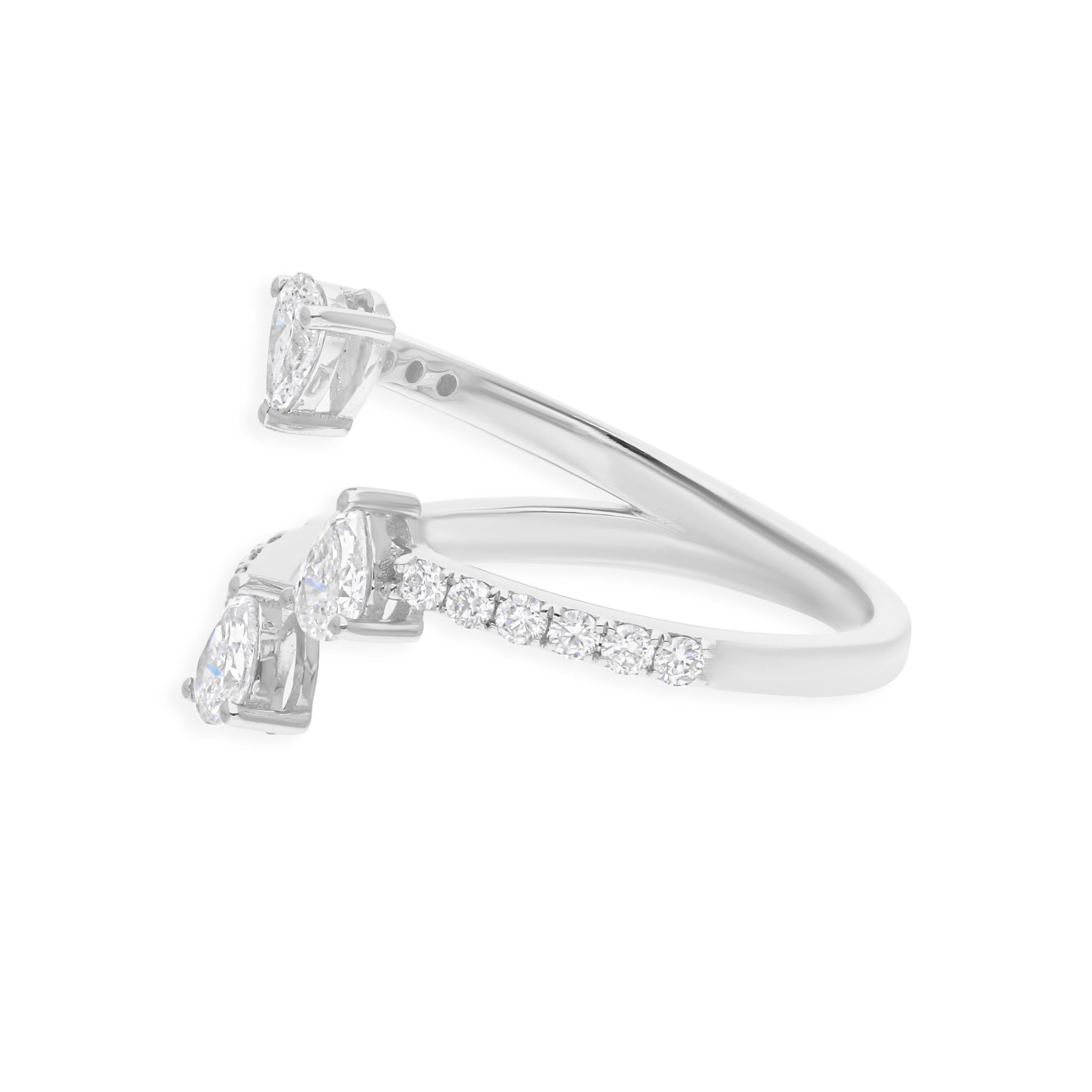 For Sale:  SI/H Certified Three Floating Pear Diamonds Open-Shank Ring 14k White Gold 8