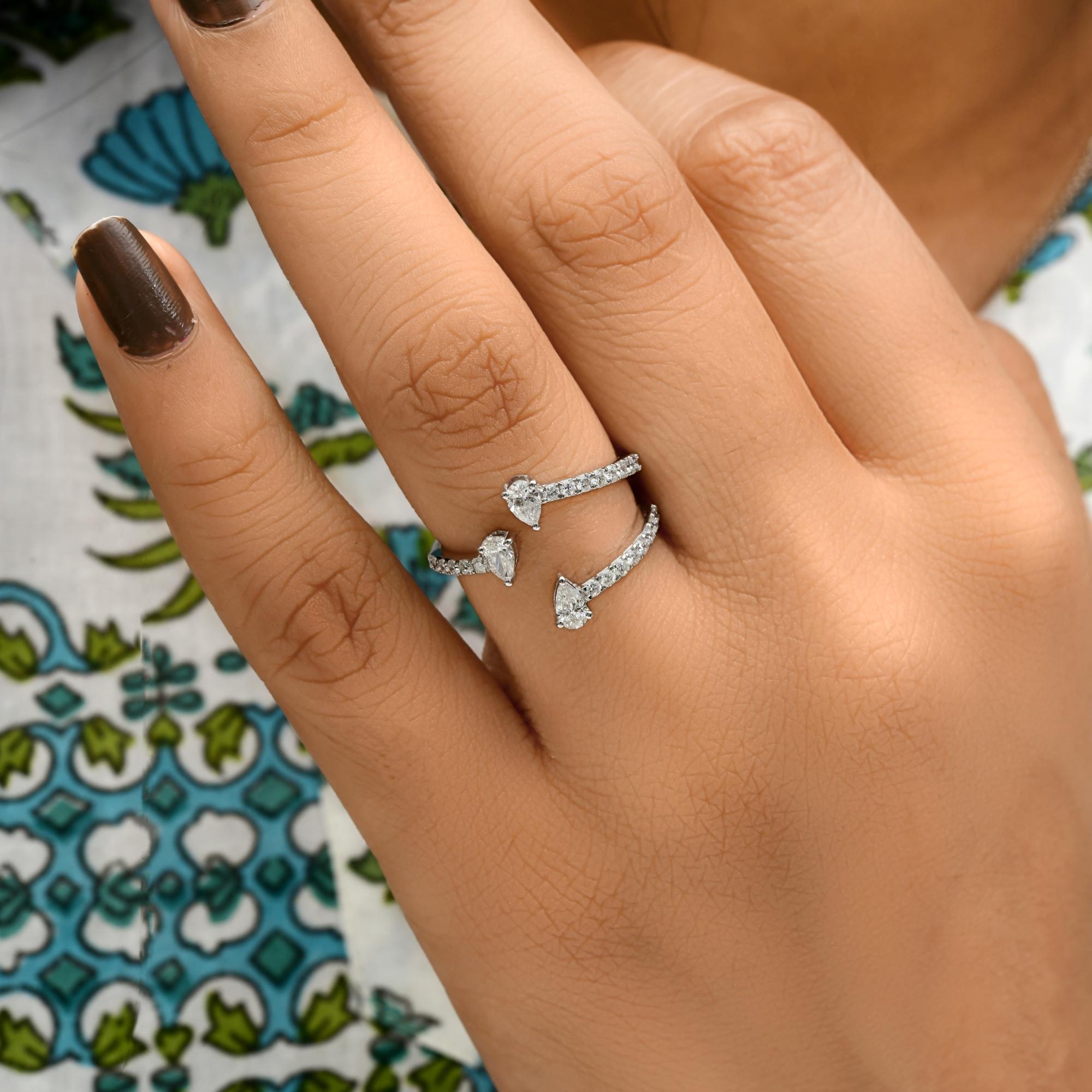 For Sale:  SI/H Certified Three Floating Pear Diamonds Open-Shank Ring 18k White Gold 2