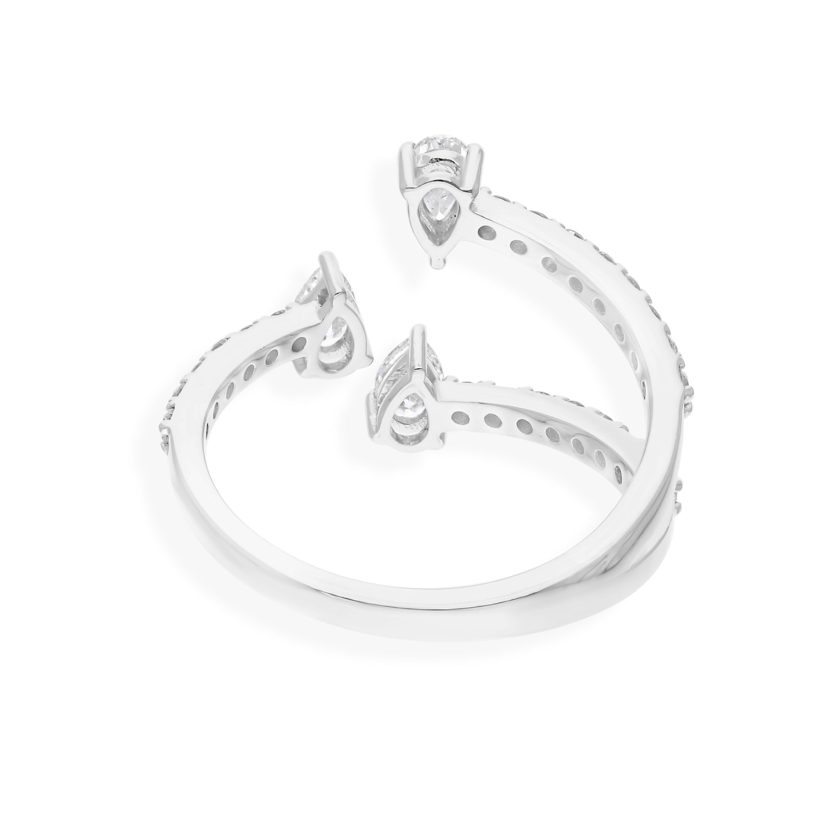 For Sale:  SI/H Certified Three Floating Pear Diamonds Open-Shank Ring 18k White Gold 7