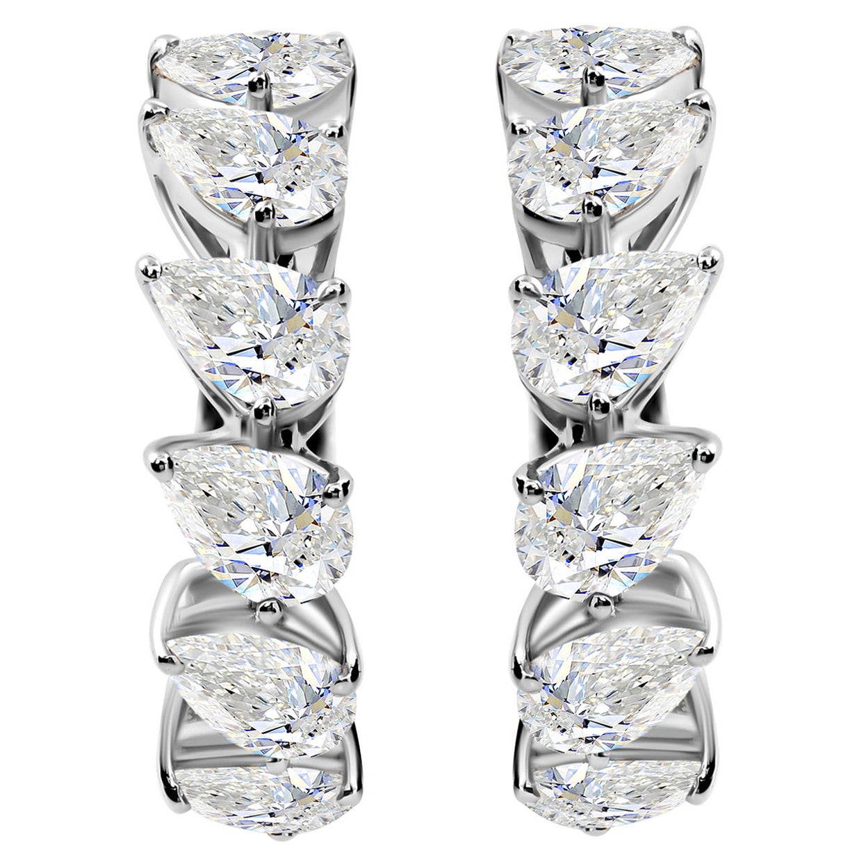 2.75 Carat Pear Shape Diamond Hoop Earrings in 18K White Gold