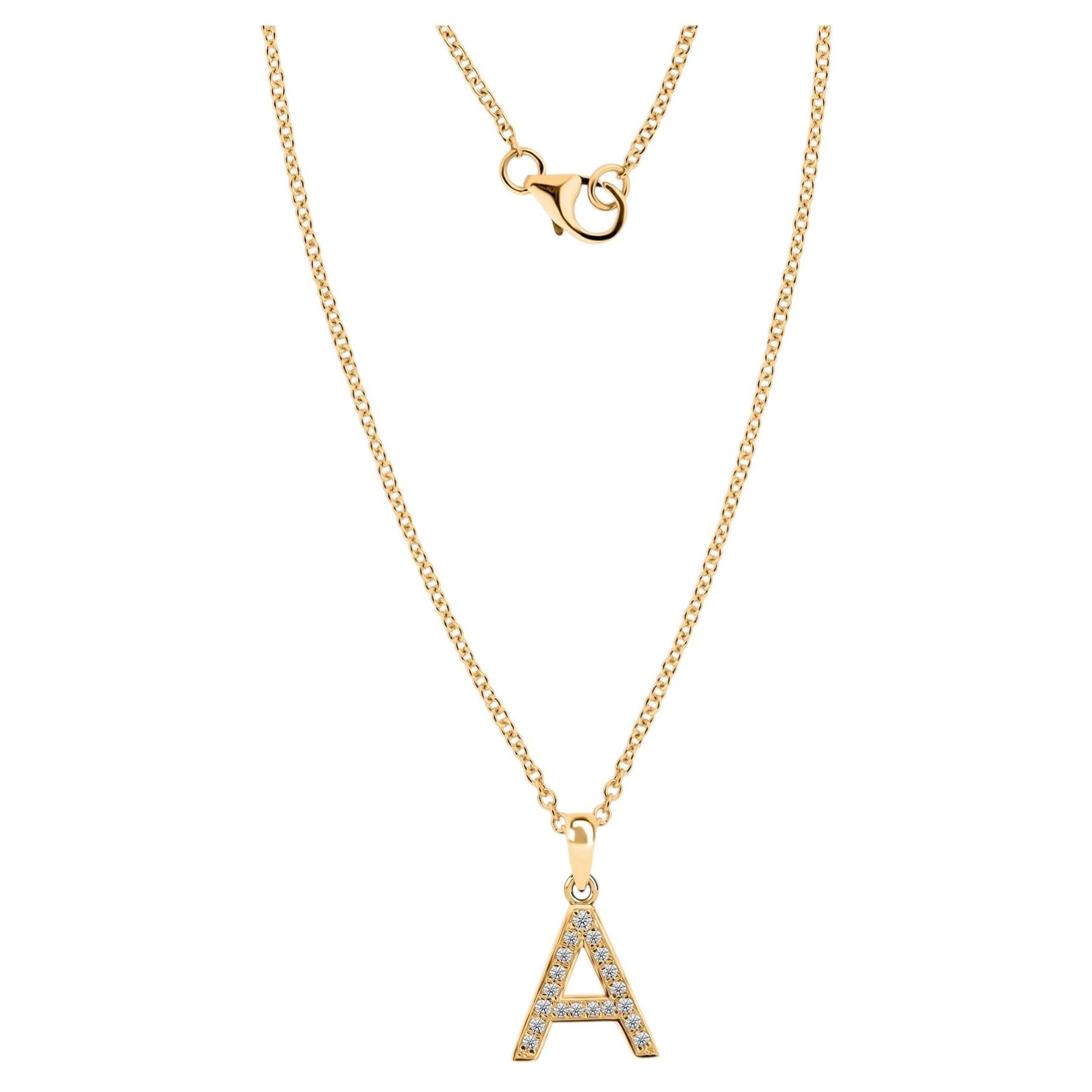 SI/H Diamond Alphabet Initial A Charm Pendant Necklace 18 Karat Yellow Gold