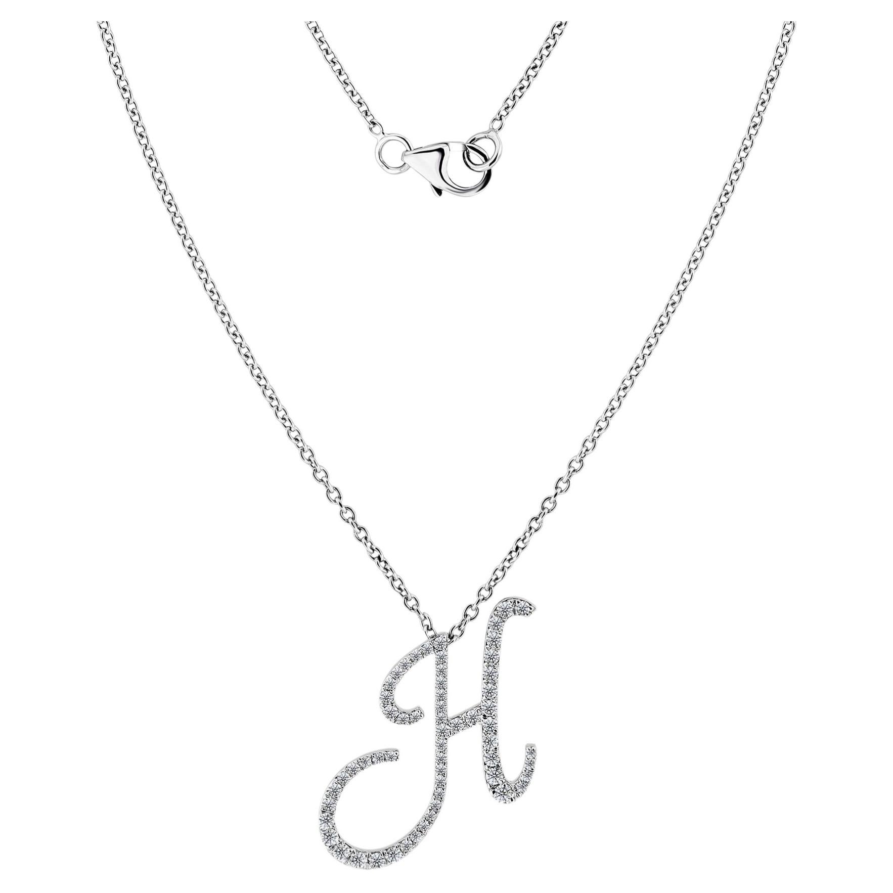 SI/H Diamond Alphabet Initial H Charm Pendant Necklace 18 Karat White Gold