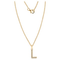 SI/H Diamond Alphabet Initial L Charm Pendant Necklace 18 Karat Yellow Gold