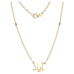 SI/H Diamond Arabic Custom Name Charm Pendant Necklace 18 Karat Yellow Gold