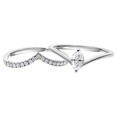 SI/H Diamond Chevron Band and Solitaire Engagement Ring Set 18k White Gold