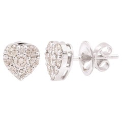 Pendientes de oro blanco de 10 quilates en forma de corazón con racimo de diamantes SI/H
