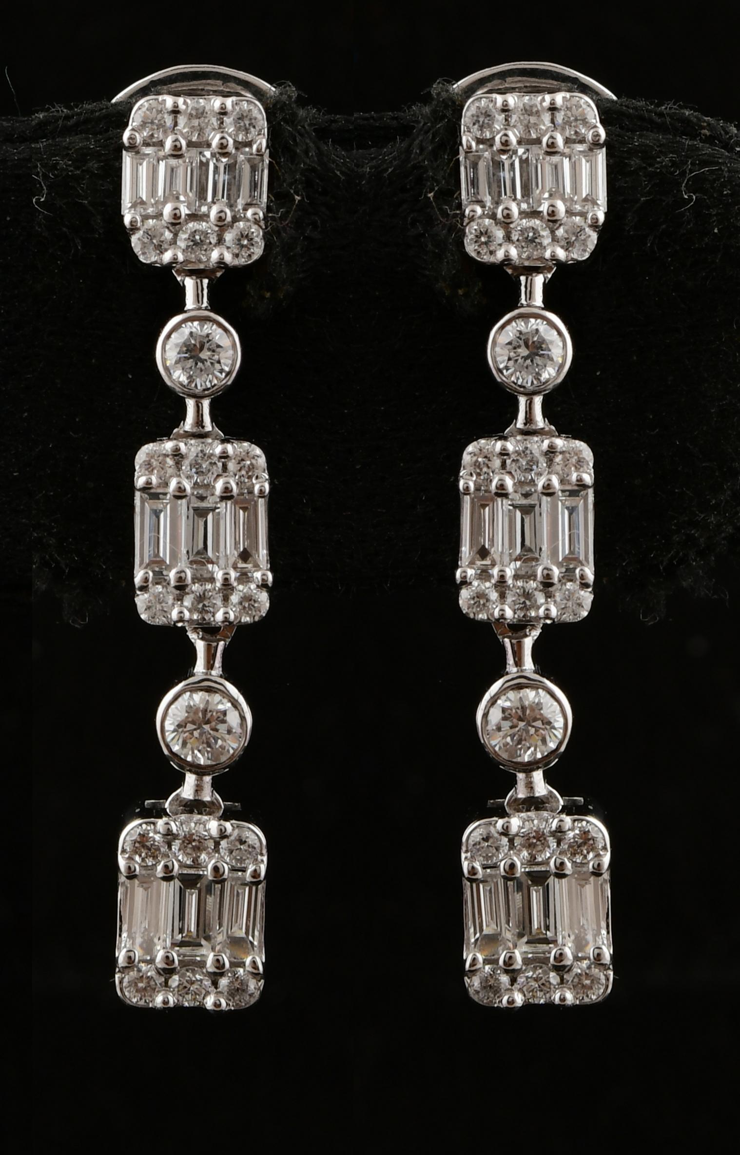 SI/H Diamond Cluster Dangle Drop Earrings Verlobungsgeschenk 18 Karat Weißgold (Gemischter Schliff) im Angebot