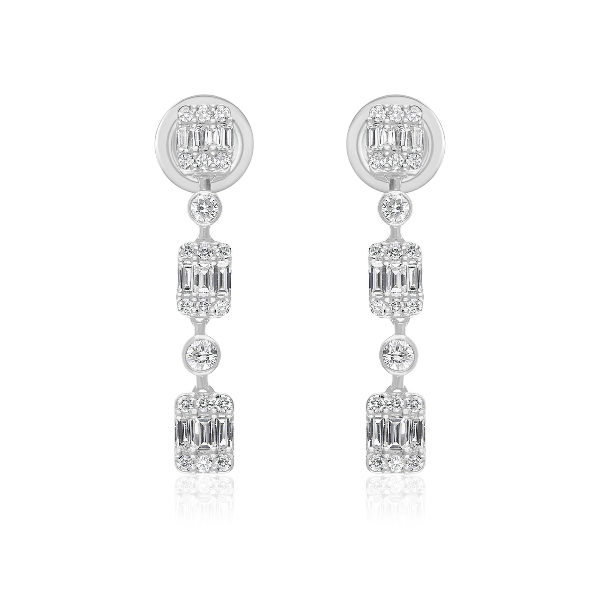 SI/H Diamond Cluster Dangle Drop Earrings Verlobungsgeschenk 18 Karat Weißgold im Angebot 2