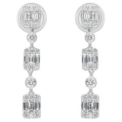 SI/H Diamond Cluster Dangle Drop Earrings Engagement Gift 18 Karat White Gold