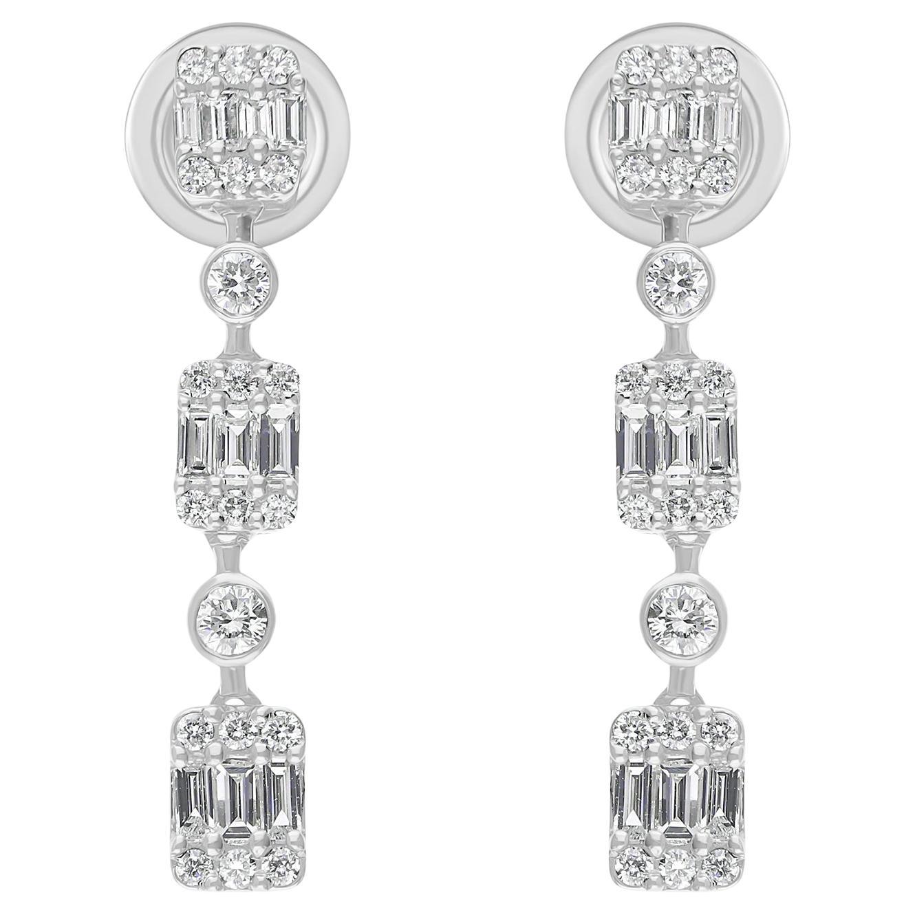 SI/H Diamond Cluster Dangle Drop Earrings Engagement Gift 18 Karat White Gold For Sale