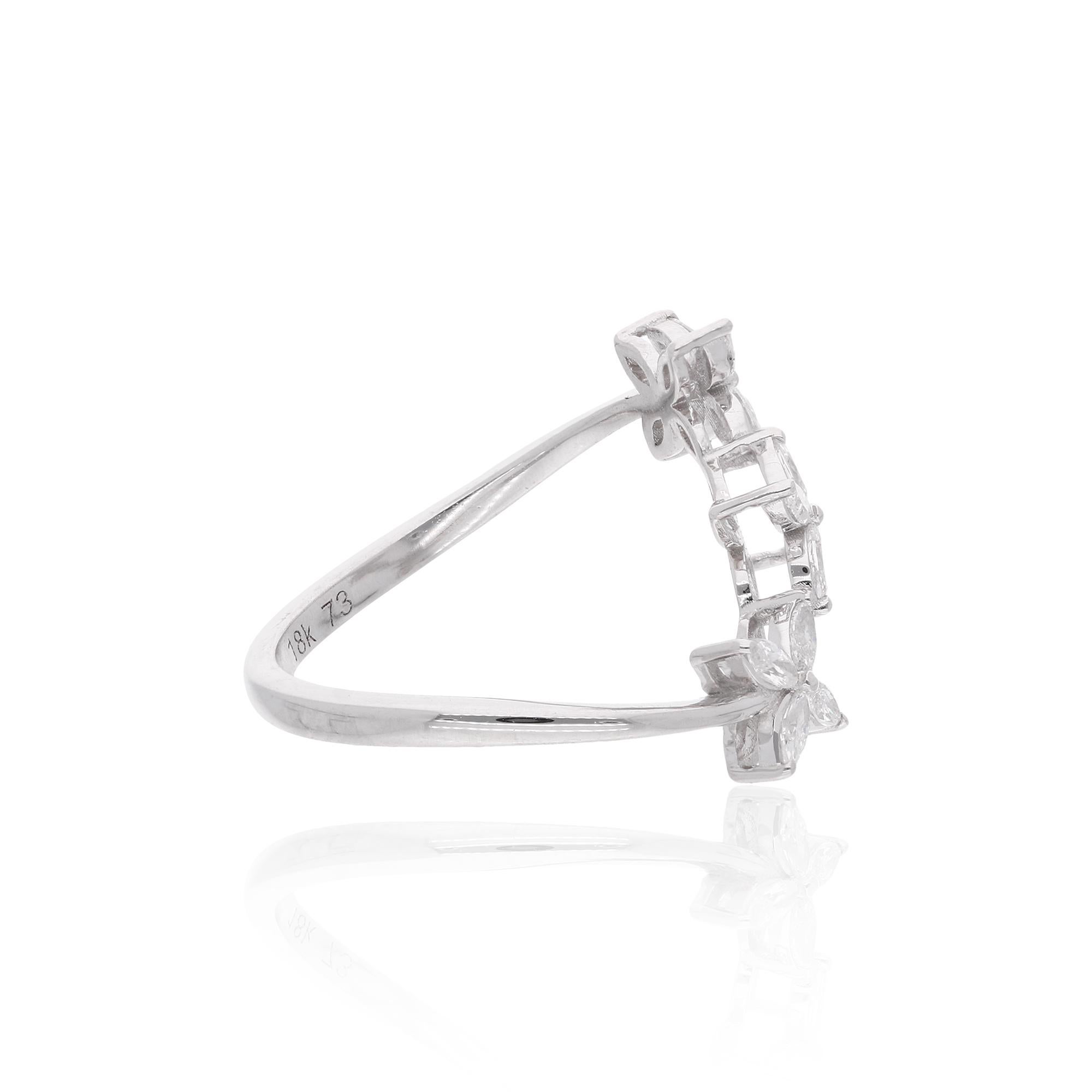 Im Angebot: SI/H Diamant Ring mit Marquise-Schliff und drei Blumen 14 Karat Weißgold Feiner Schmuck () 3