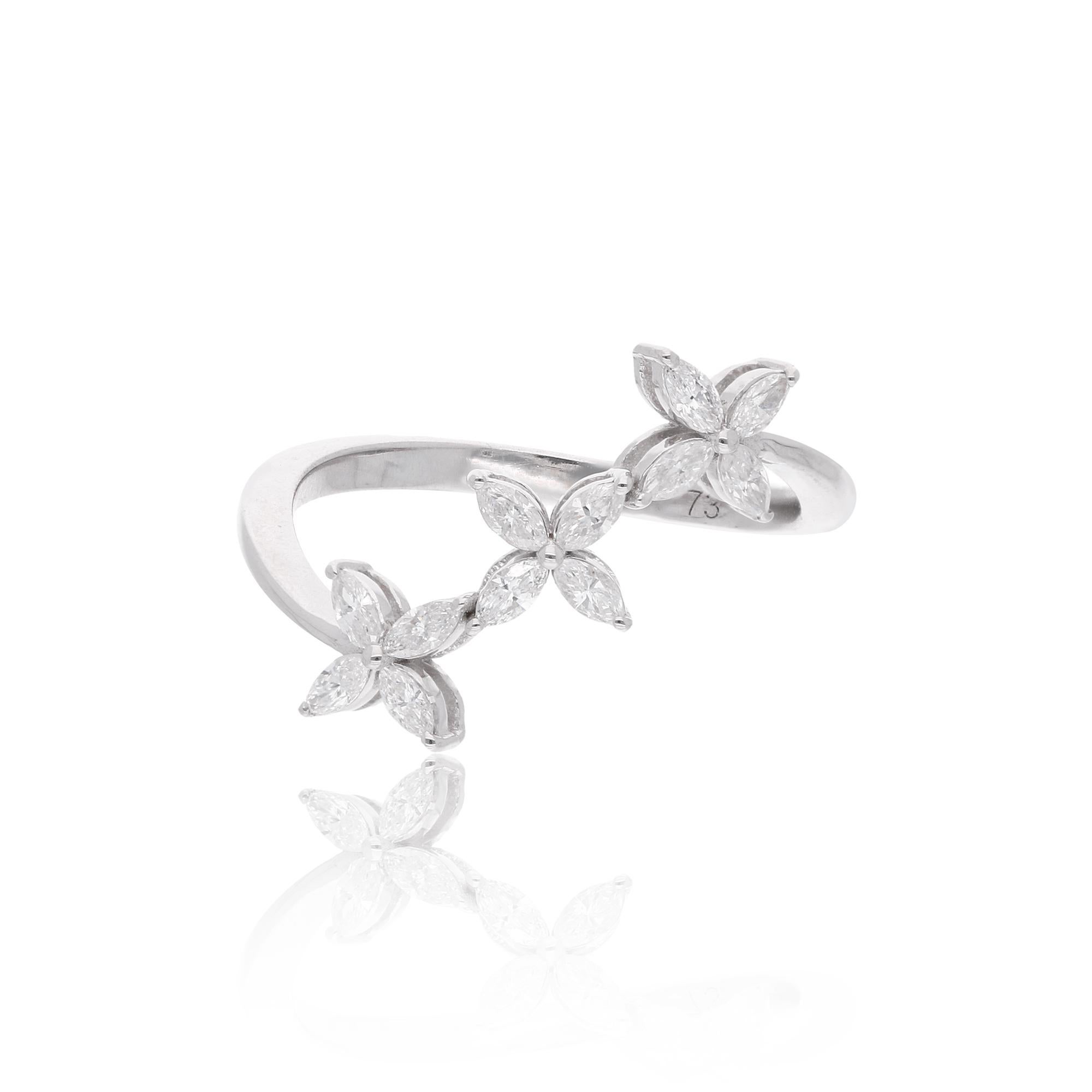 En vente :  SI/H Diamond Marquise Cut Three Flower Ring 18 Karat White Gold Fine Jewelry (bague à trois fleurs en or blanc SI/H) 6