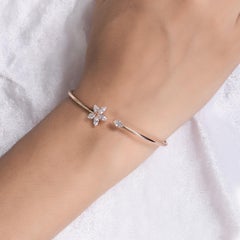 SI/H Diamond Minimalist Floral Cuff Bracelet 14K Rose Gold
