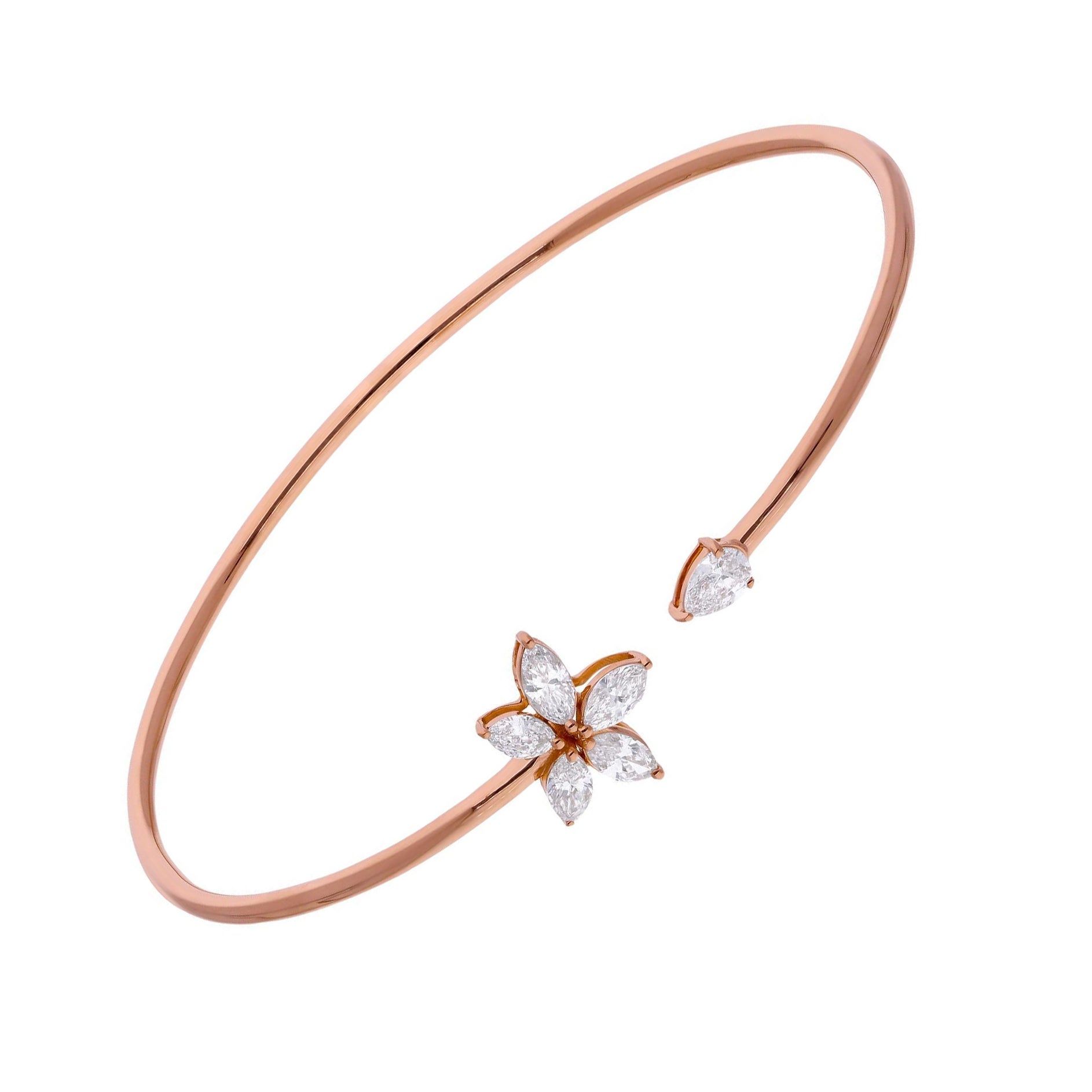 SI/H Diamond Minimalist Floral Manschettenarmband 14K Rose Gold