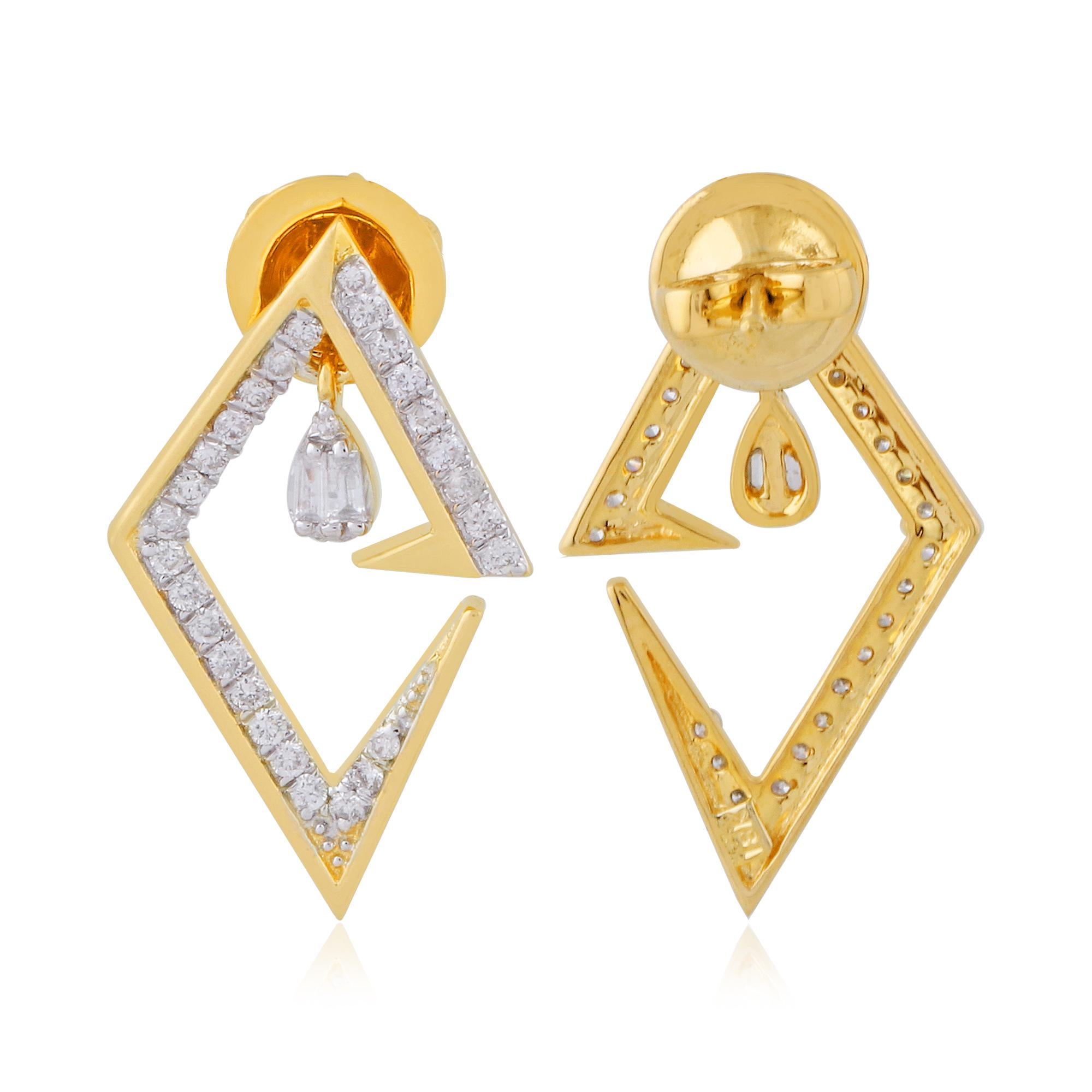 Contemporain SI/H Diamond Open Square 18 Karat Yellow Gold Stud Earrings Handmade Jewelry (Boucles d'oreilles en or jaune 18 carats avec diamant) en vente