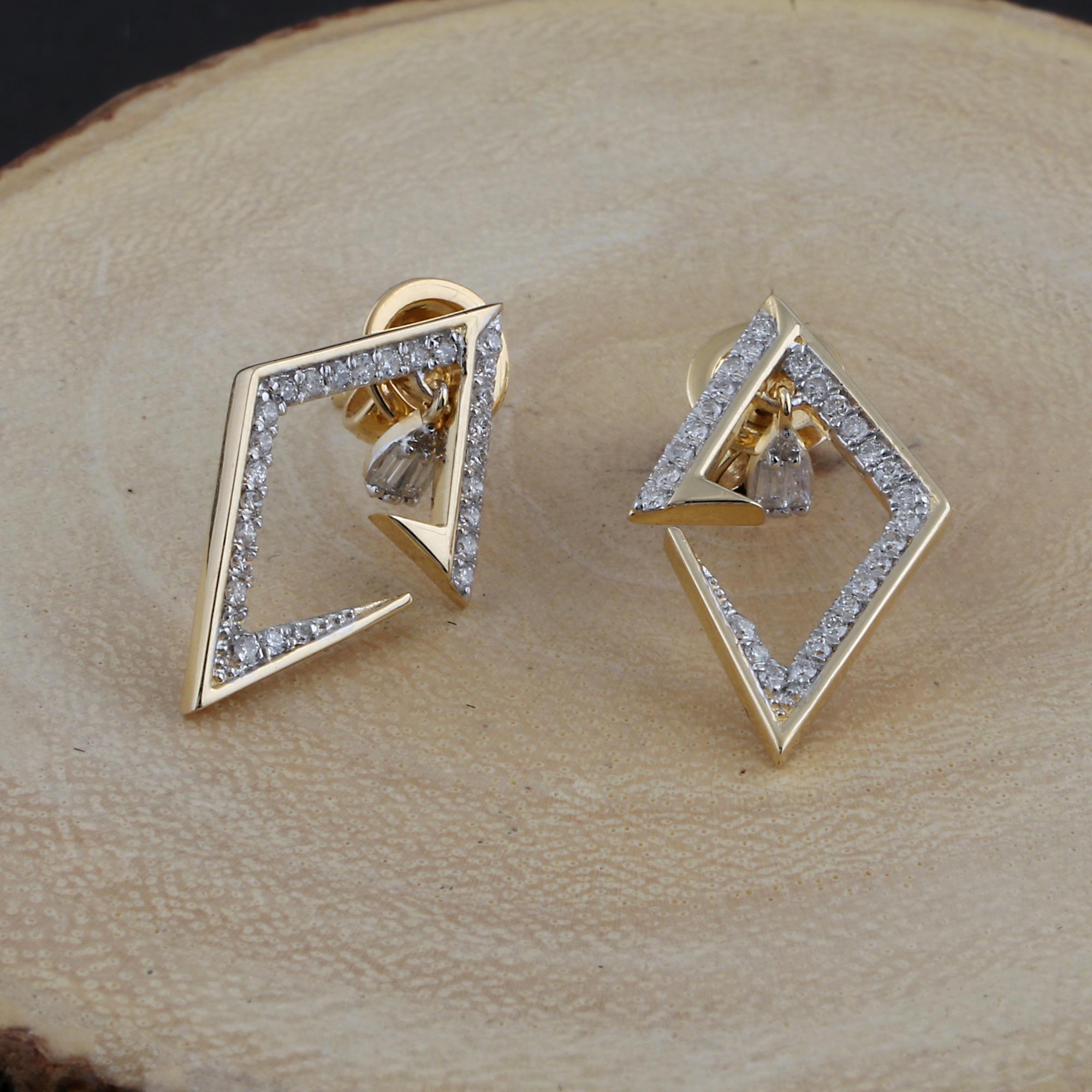 Taille ronde SI/H Diamond Open Square 18 Karat Yellow Gold Stud Earrings Handmade Jewelry (Boucles d'oreilles en or jaune 18 carats avec diamant) en vente