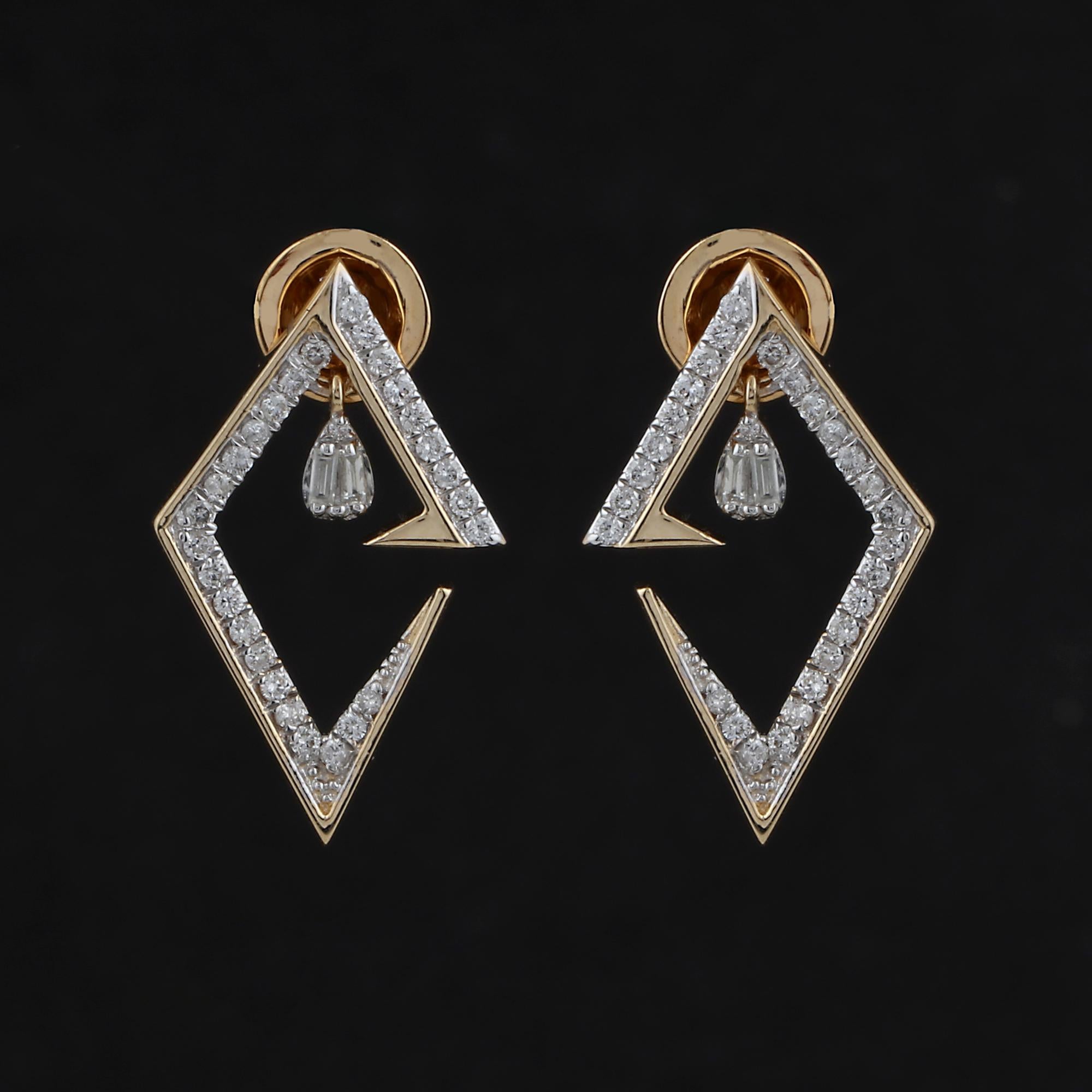 SI/H Diamond Open Square 18 Karat Yellow Gold Stud Earrings Handmade Jewelry (Boucles d'oreilles en or jaune 18 carats avec diamant) Neuf - En vente à Diera, Dubai