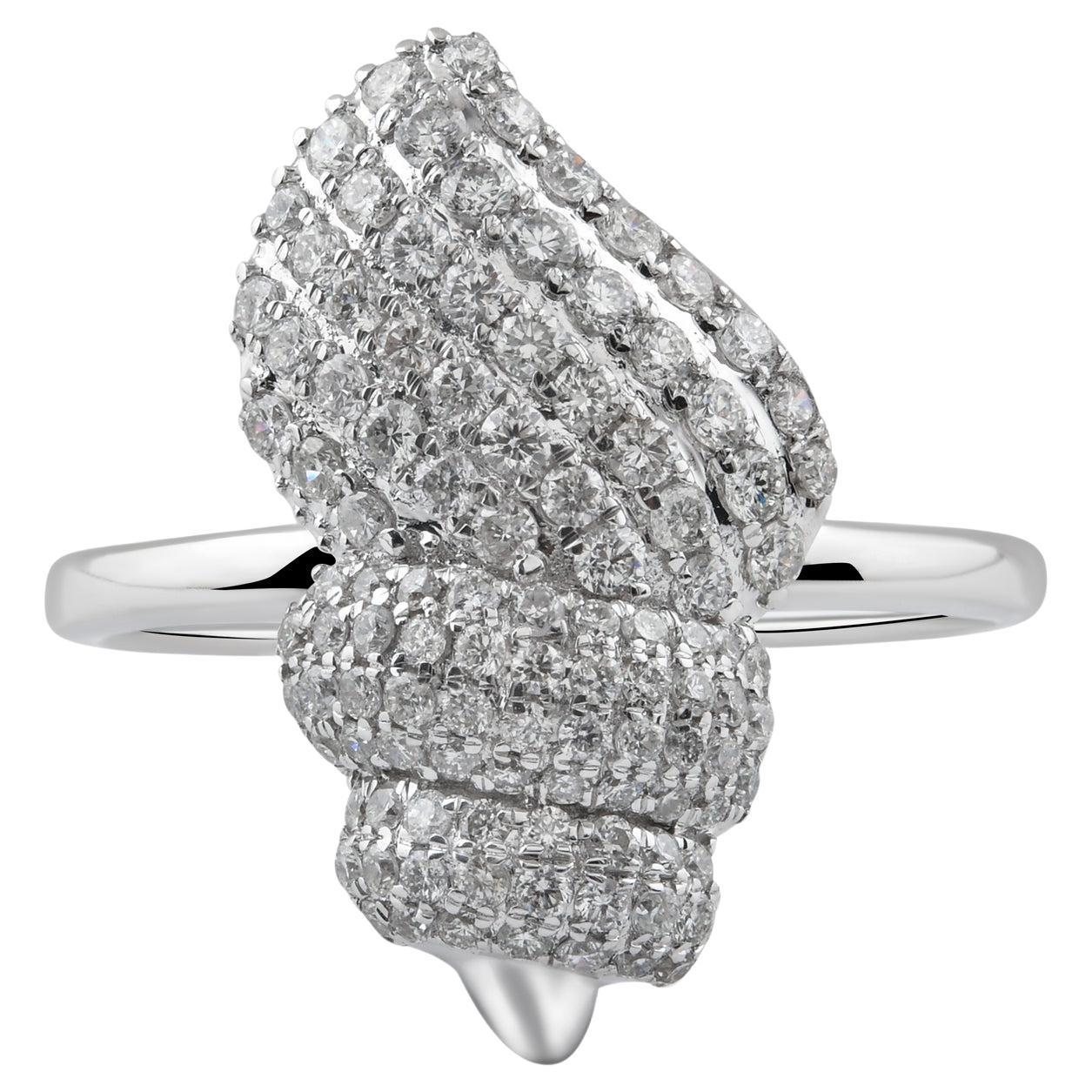 For Sale:  SI/H Diamond Pave Shell Cocktail Ring 14 Karat White Gold