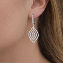 SI/H Diamant Pave Dreifach Marquise Offene Tropfenohrringe 10k Weißgold