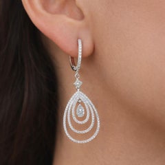 SI/H Diamond Pave Triple Teardrop Dangle Earrings 10K White Gold