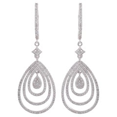 SI/H Diamond Pave Triple Teardrop Dangle Earrings 10K White Gold