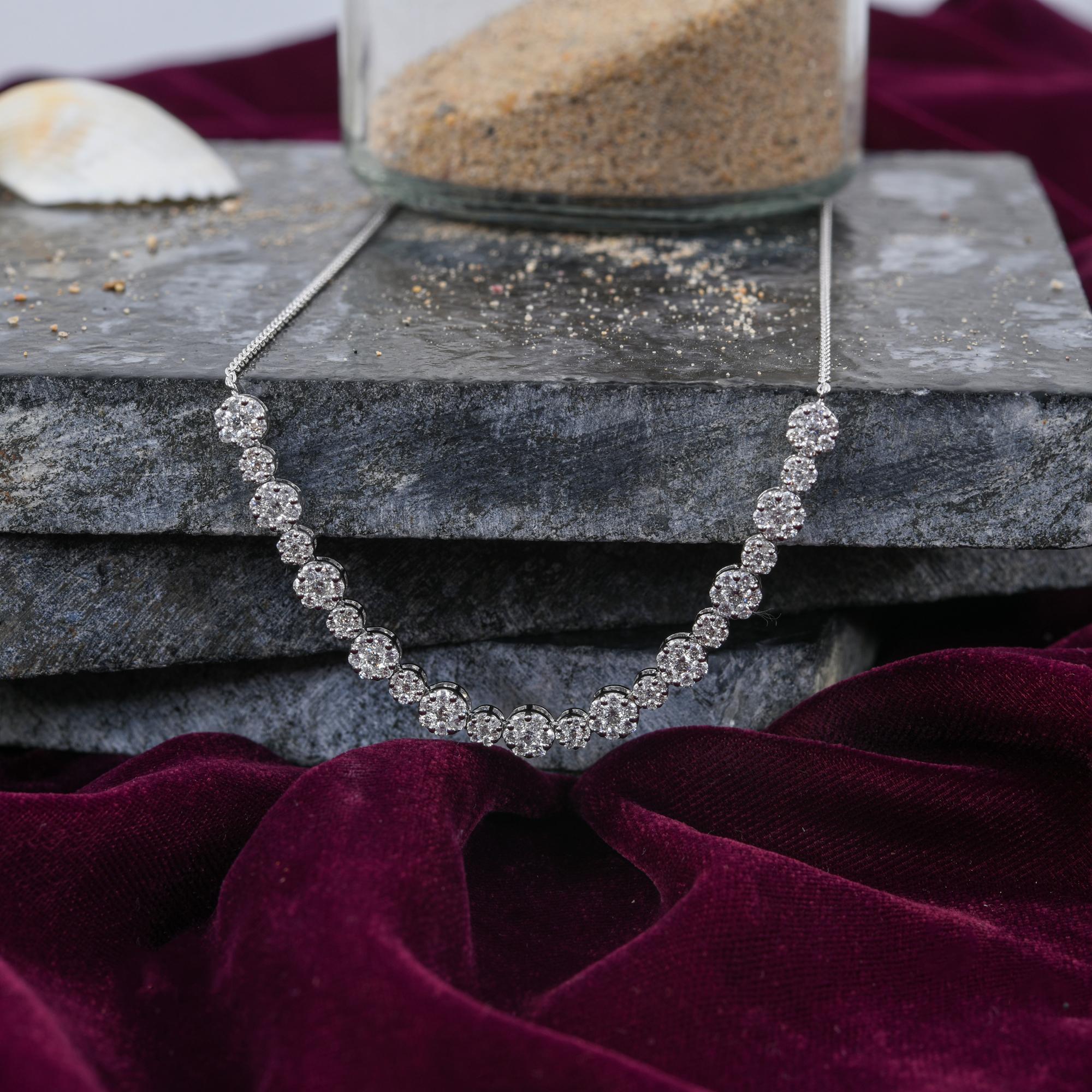 Donna SI/H Collana a catena con diamanti tondi e brillanti in oro bianco 14k Gioielli fatti a mano in vendita