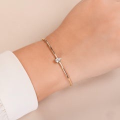 Certified SI/H Diamond Solitaire Open Cuff Bangle Bracelet 14 Karat Yellow Gold