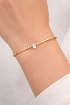 SI/H Diamond Solitaire Open Cuff Bangle Bracelet 14 Karat Yellow Gold