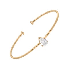 Certified SI/H Diamond Solitaire Open Cuff Bangle Bracelet 14 Karat Yellow Gold