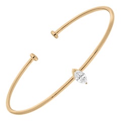 SI/H Diamond Solitaire Open Cuff Bangle Bracelet 14 Karat Yellow Gold