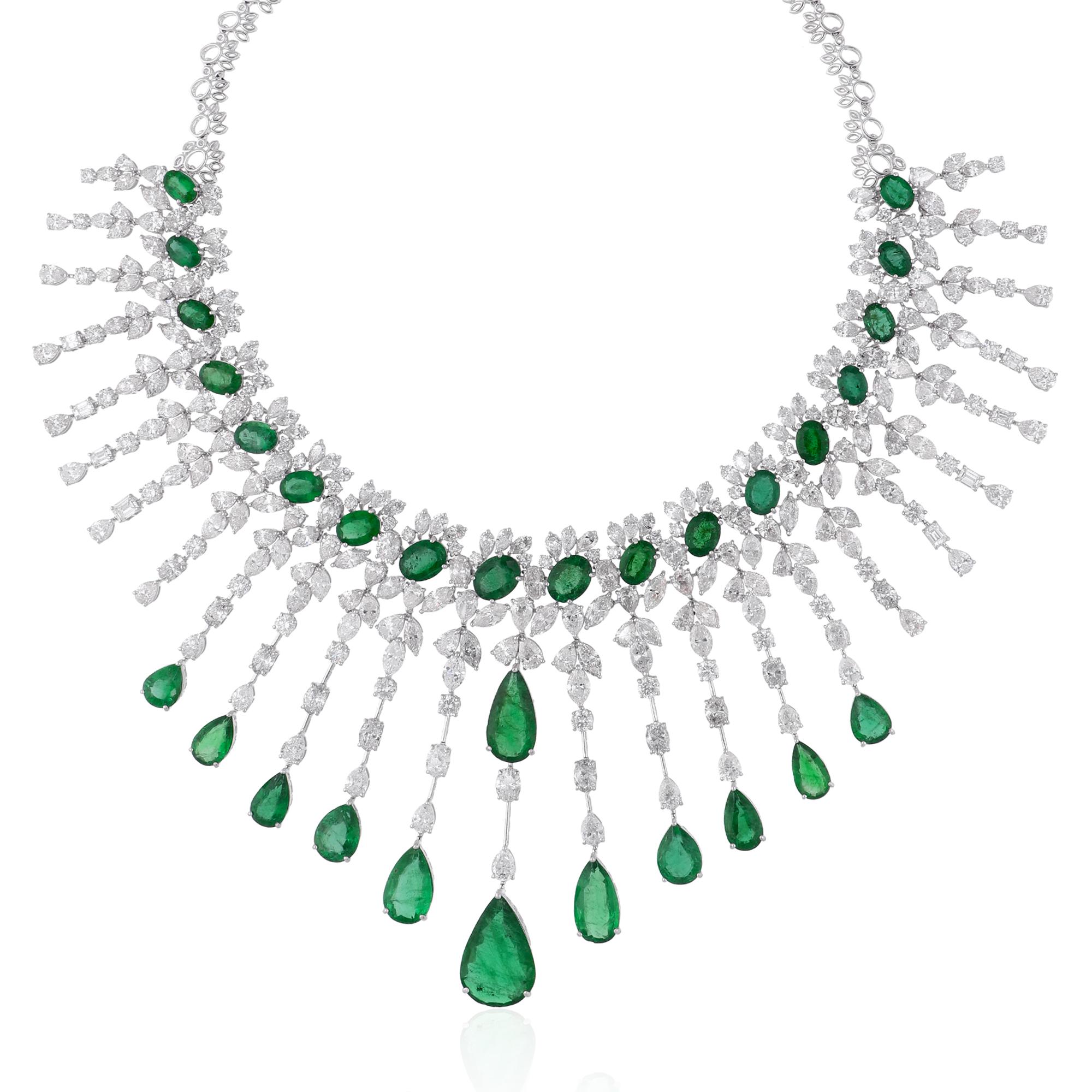 SI/H Diamond Zambian Pear Emerald Statement Choker Halskette 14 Karat Weißgold (Art déco) im Angebot