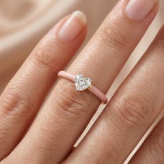 SI/H Heart Diamond Solitaire Pink Enamel Promise Ring 18 Karat Yellow Gold