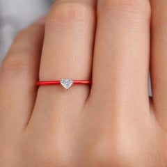 SI/H Heart Diamond Solitaire Red Enamel Promise Ring 18 Karat Yellow Gold