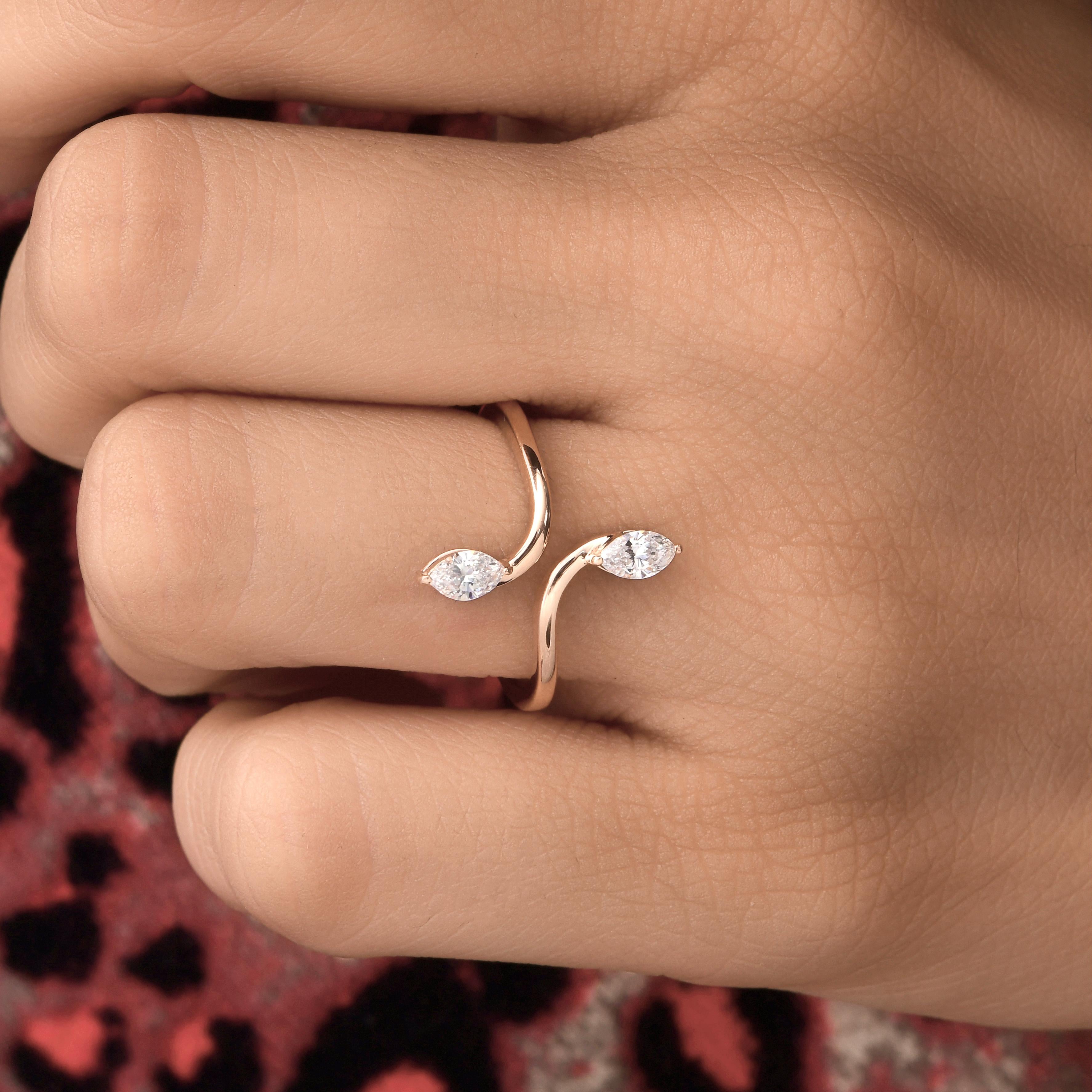 En venta: SI/H Marquise Cut Double Diamond Open Bypass 14k Rose Gold Ring Todos los aranceles pagados  2