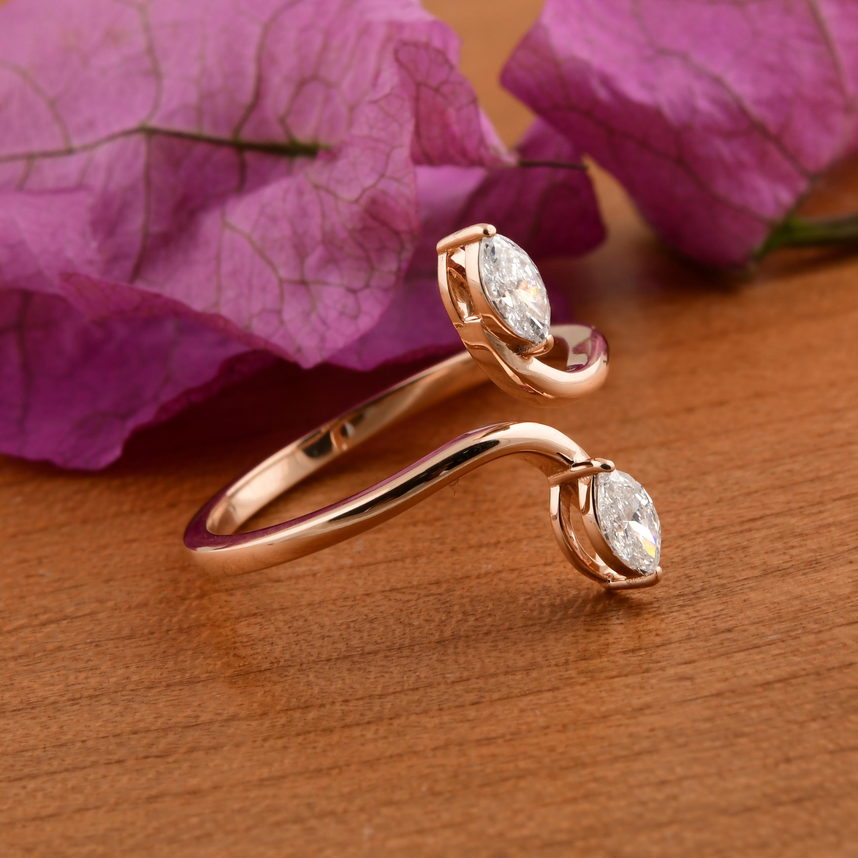 En venta: SI/H Marquise Cut Double Diamond Open Bypass 14k Rose Gold Ring Todos los aranceles pagados  4