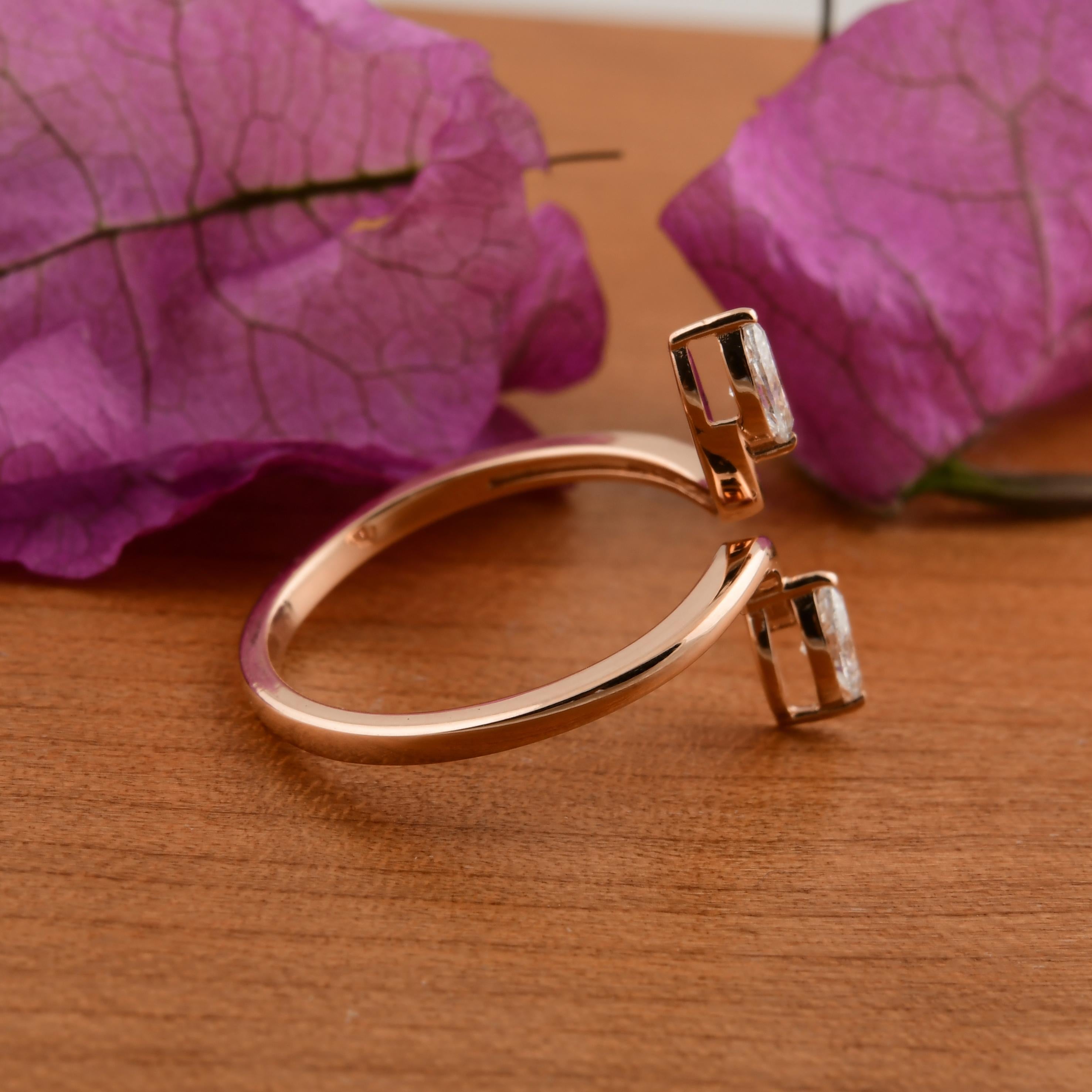 En venta: SI/H Marquise Cut Double Diamond Open Bypass 14k Rose Gold Ring Todos los aranceles pagados  5