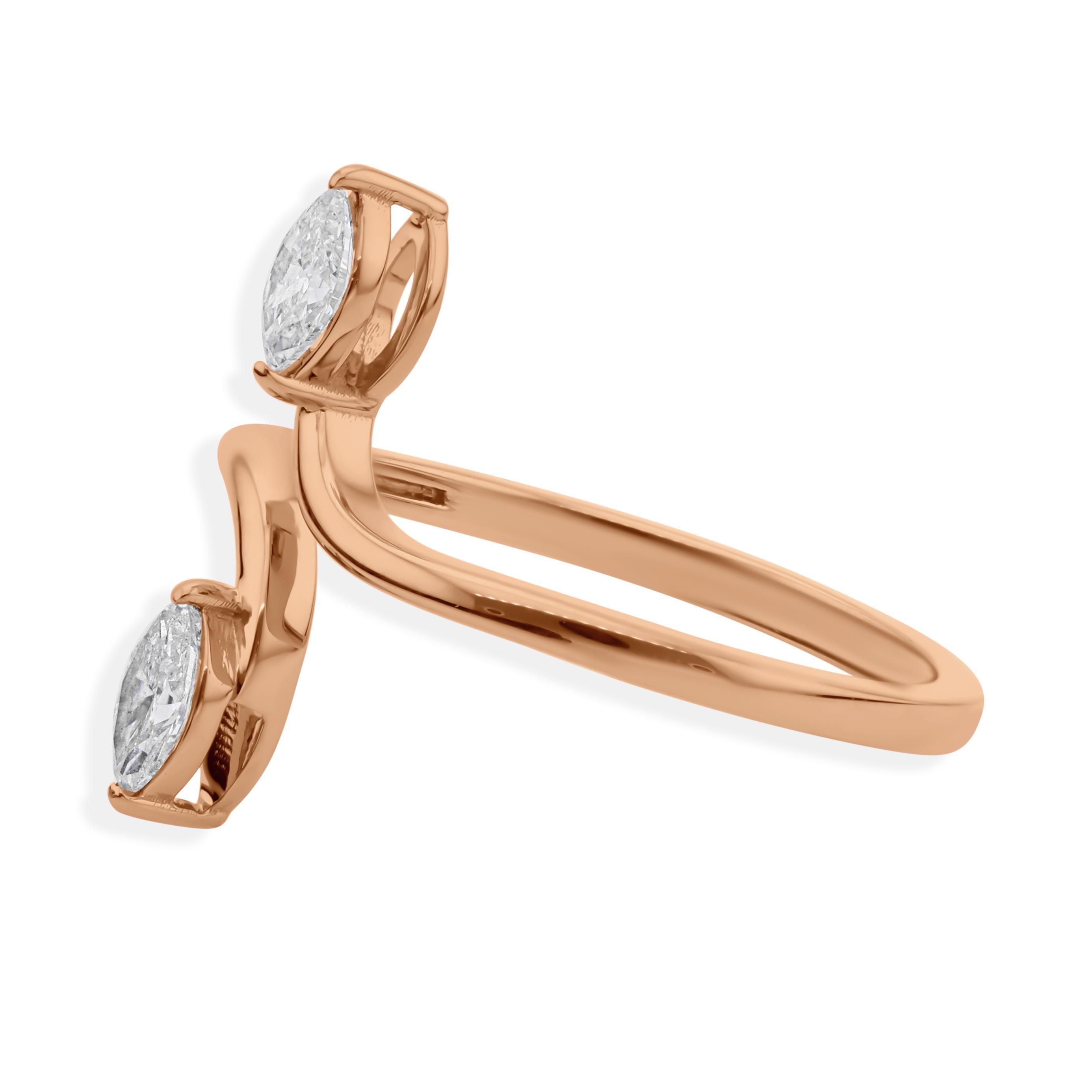 En venta: SI/H Marquise Cut Double Diamond Open Bypass 14k Rose Gold Ring Todos los aranceles pagados  8