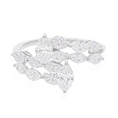 SI/H Marquise Diamant Naturel 14k Or Blanc Solide Anneau de Mariage Bypass pour les Femmes