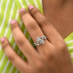 SI Clarity HI Color Marquise Natural Diamond 18k White Gold Bypass Band Ring