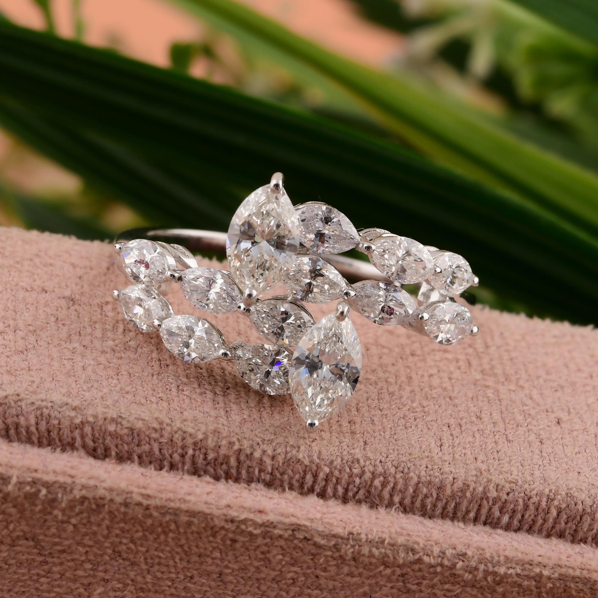 in vendita:  SI/H Marquise Natural Diamond Anello nuziale bypass in oro bianco massiccio 18k per donna 5