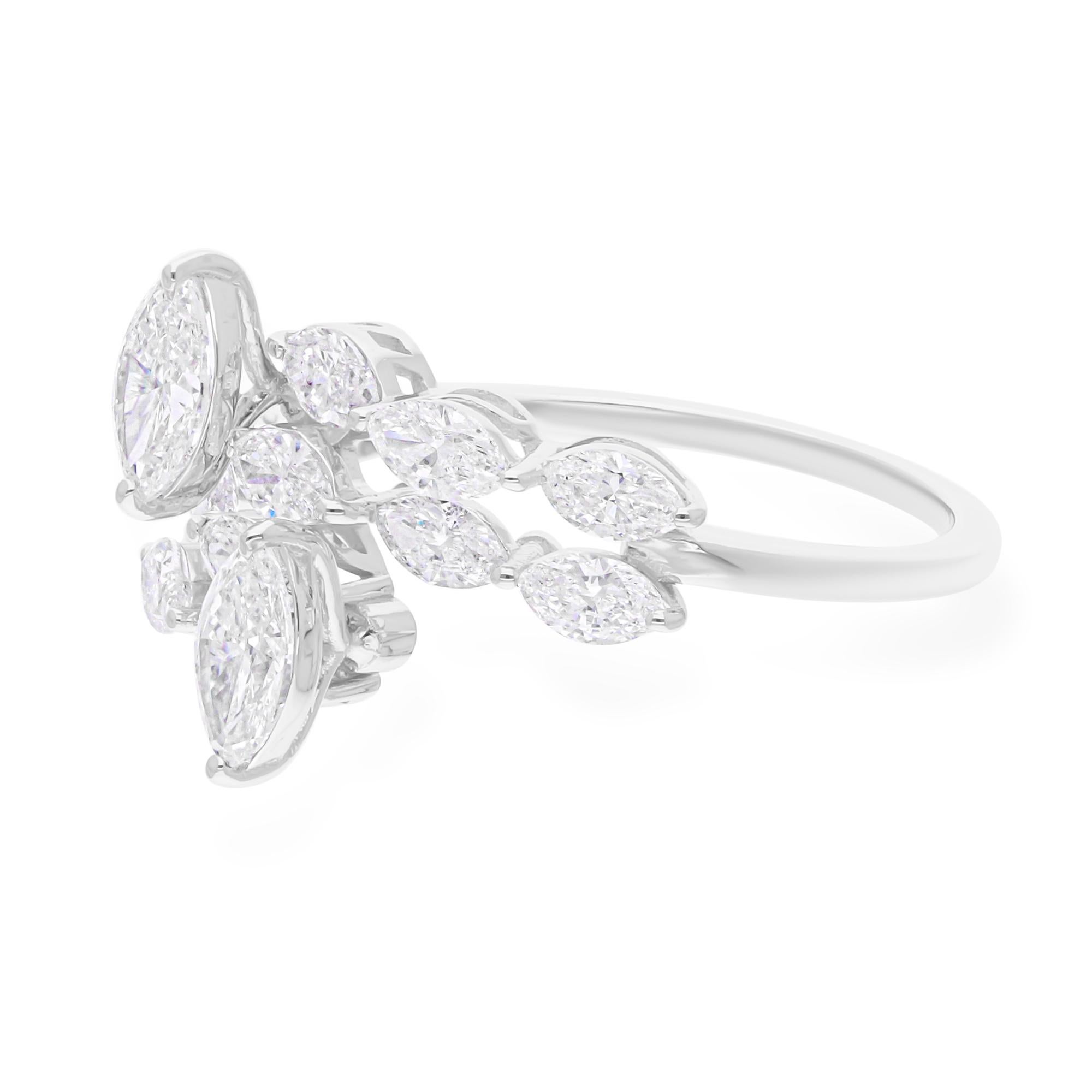 in vendita:  SI/H Marquise Natural Diamond Anello nuziale bypass in oro bianco massiccio 18k per donna 7