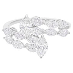 SI/H Marquise Natural Diamond Anello nuziale bypass in oro bianco massiccio 18k per donna