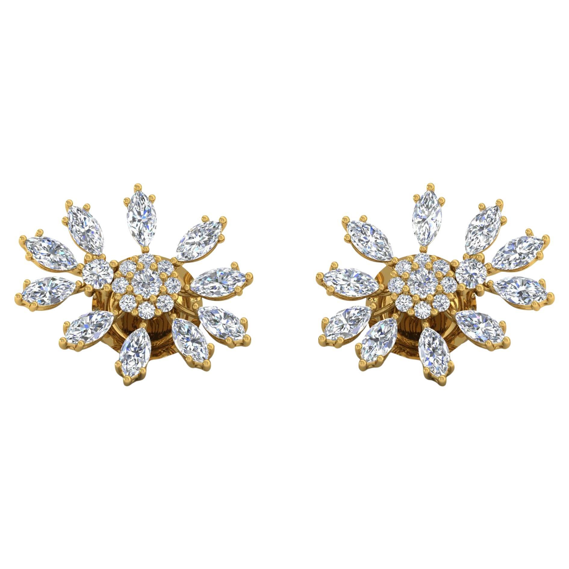 Boucles d
oreilles en or jaune 14 carats avec diamants ronds et brillants SI/H Marquise