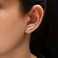 14k White Gold SI/H Mixed Cut Diamond Ear Climber Earrings Jewelry Gift